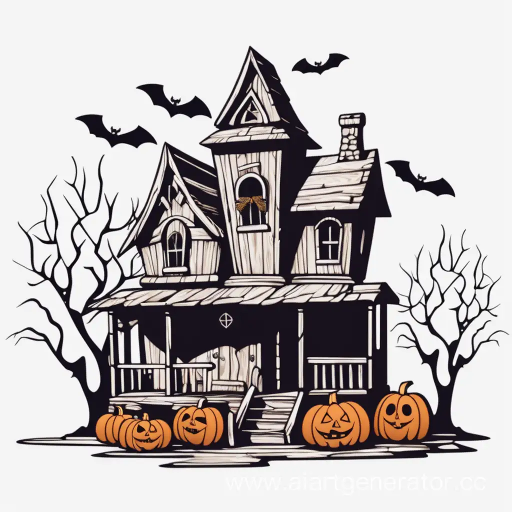 simple vector of a clipart Halloween old wood home. white background. made of wood color.