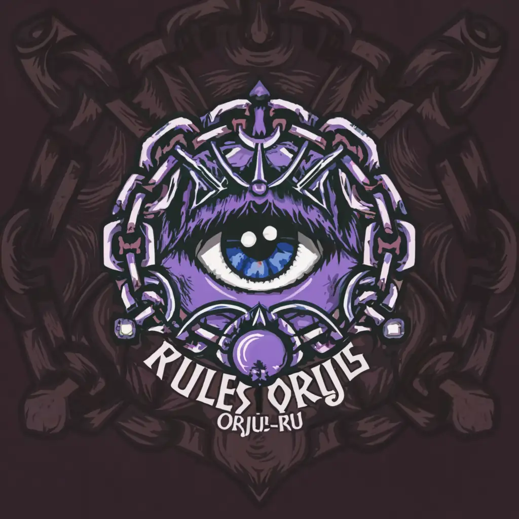 a logo design,with the text "Rules Orjus.Ru", main symbol:Eyes, purple, chains,complex,be used in Religious industry,clear background