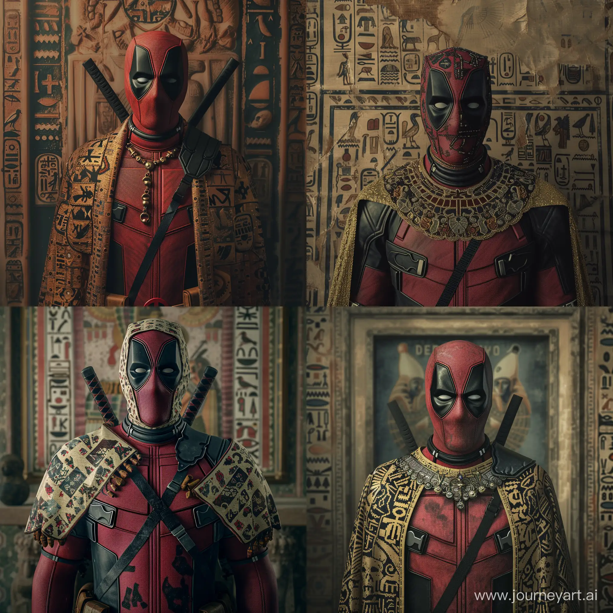 still of Deadpool  wearing a Deadpool suit from Renaissance era [Deadpool (80s)] Renaissance era, jewish glyphs, Egyptian rock paintings and symbols , Gucci, Versace, givenchy, film still from Renaissance era, Art of Sickness 666 art style Satanic horror, extremly detailed, insanely detailed and intricate, darkphilosophy, artofsickness666, and Nekro XIII, photograph, photoreal, 200mm, HD, f/2.0, highly detailed, accurate, 8k