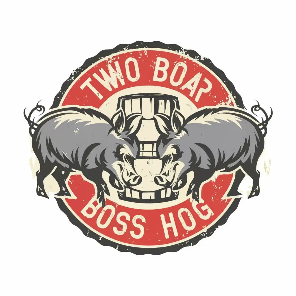 logo, two Boar Keg Hog, with the text "Two Boar and Boss Hog", typography, be used in Automotive industry