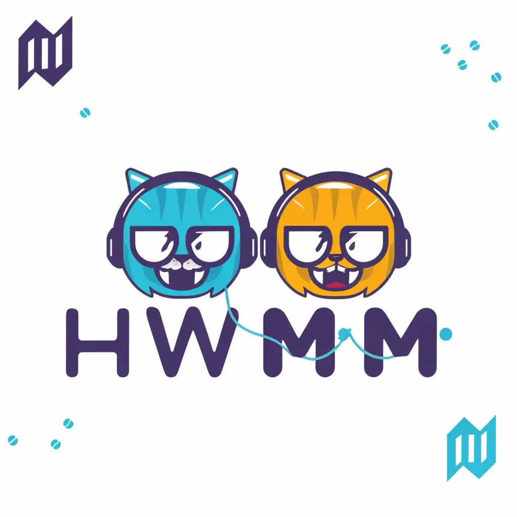 a logo design,with the text """"
H V V M

staz & bujti
"""", main symbol:2 gaming laughing cats with gamer microphone headsets,complex,be used in Internet industry,clear background