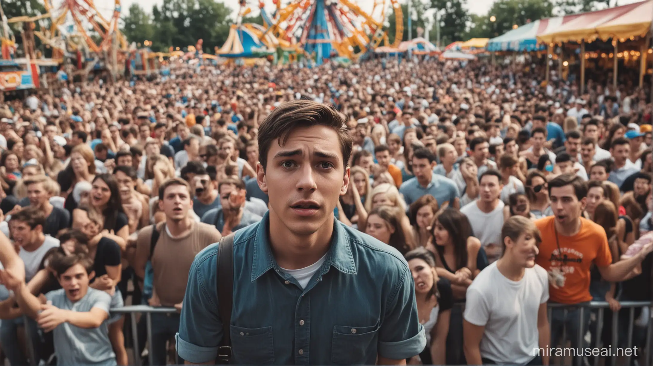 Amusement Park Crowd Tired and Confused Individual