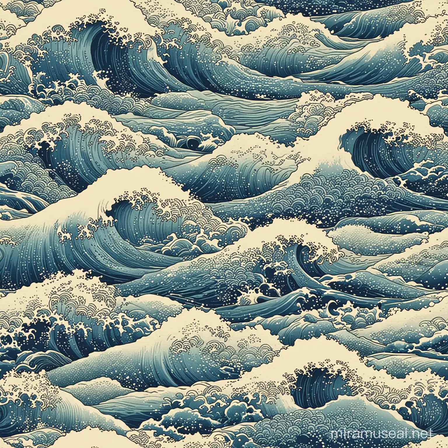 Kanagawa Style Blue Ocean Wave Wallpaper Pattern