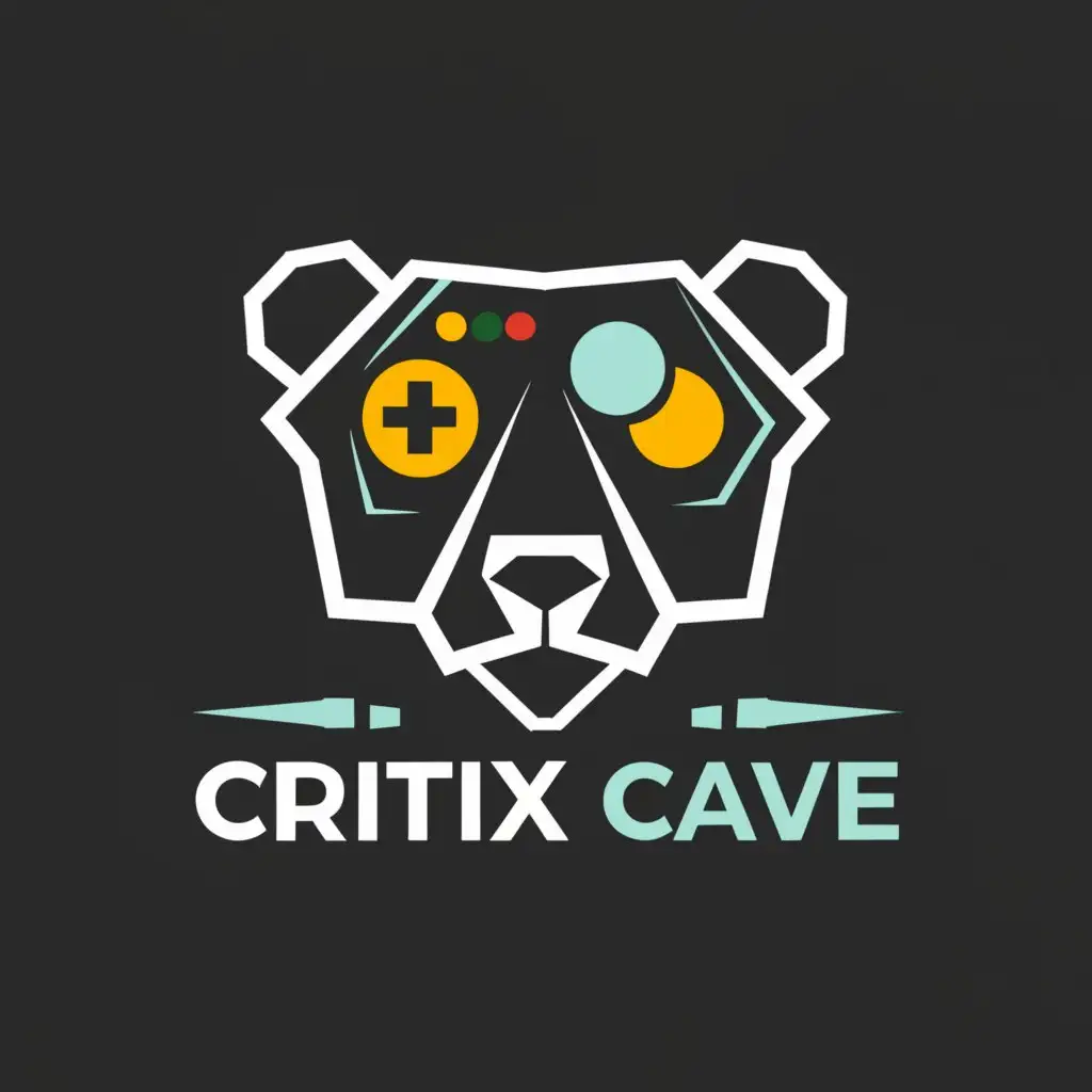 a logo design,with the text 'Critix Cave', main symbol:A bear face with video game controller eyes,Minimalistic,be used in Entertainment industry,clear background, don't include 'the'