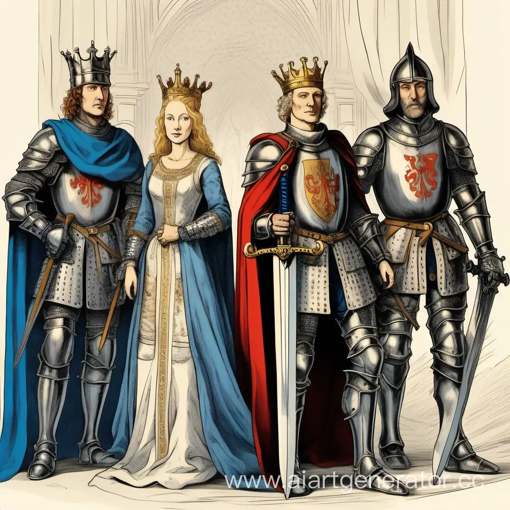 Noble-Scandinavian-King-and-French-Queen-with-Knights-in-Regal-Court-Painting