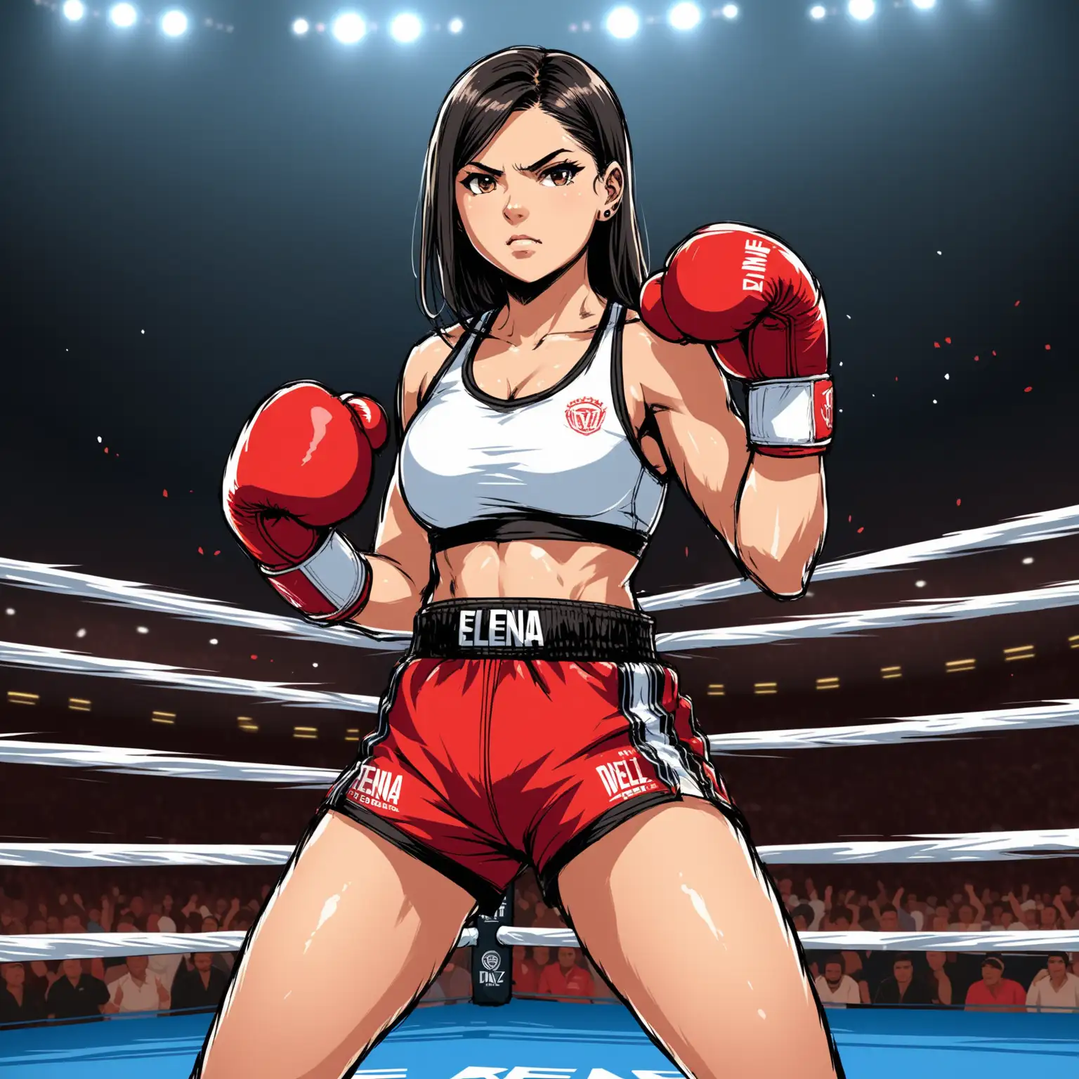 Elena Diaz The Strategist Boxing Match Tactical Genius in Red and Black Attire