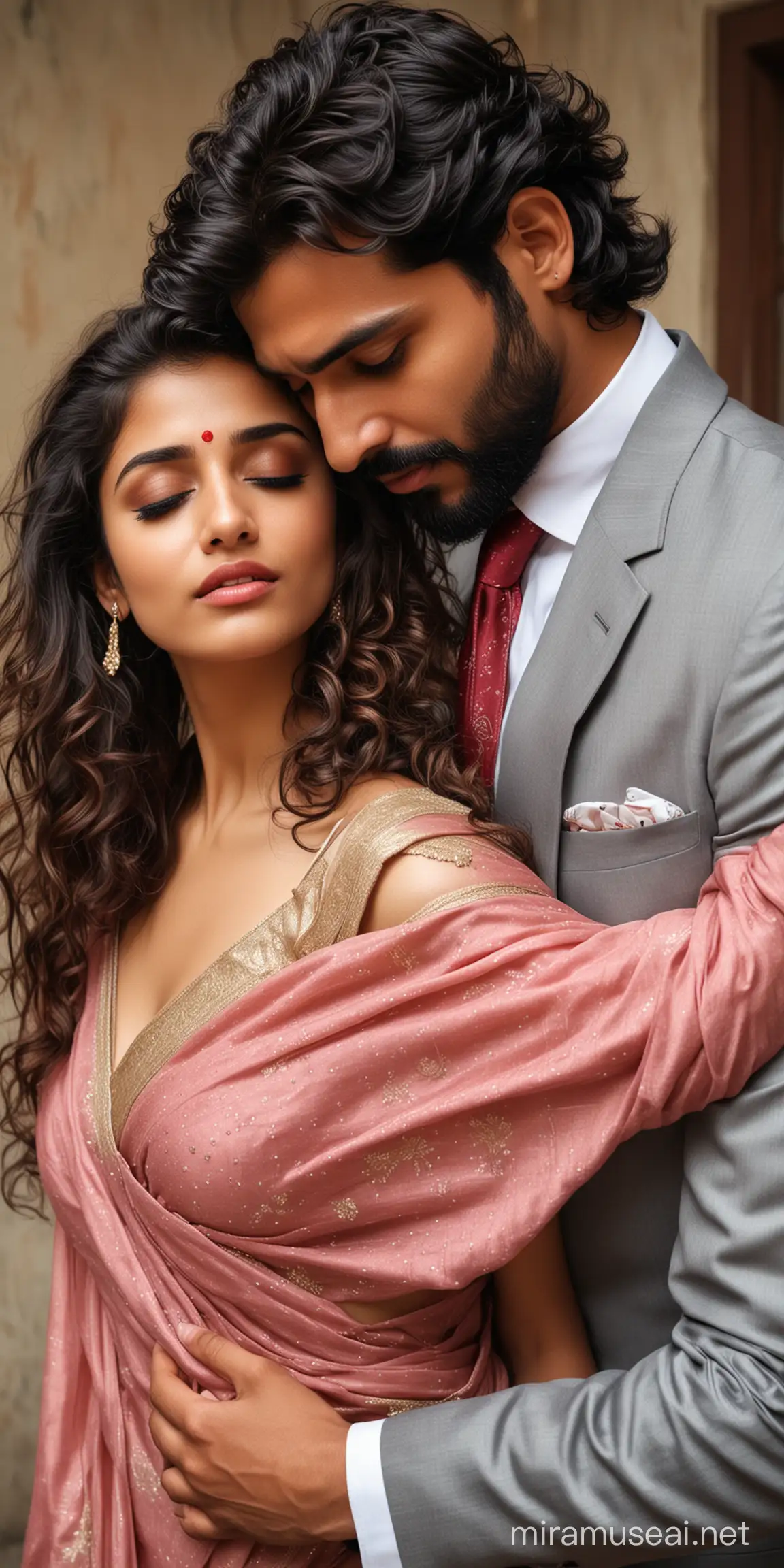Comforting Emotional Indian Couple in Elegant Formal Attire