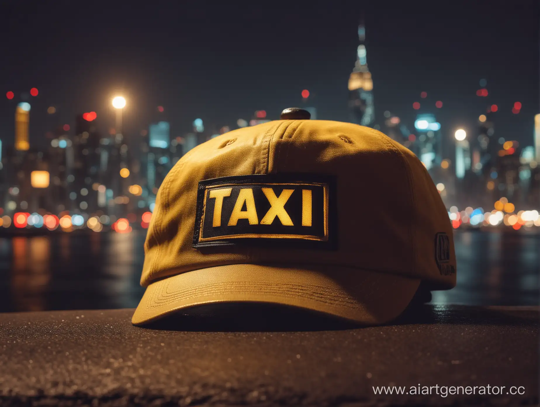 Taxi-Cab-Silhouetted-Against-Urban-Night-Skyline