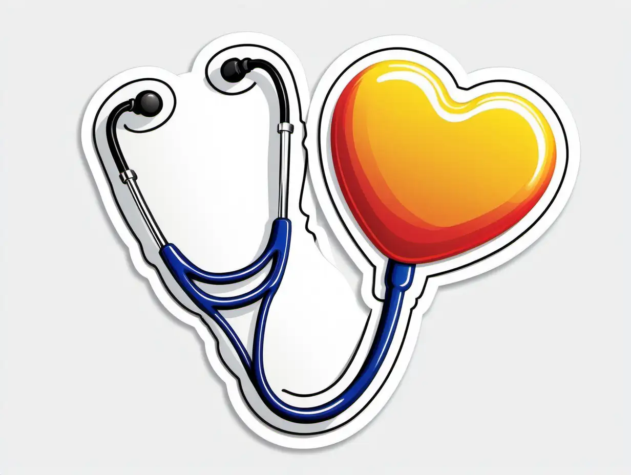 Stethoscope , Sticker, Hopeful, Primary Color, Photorealism, Contour, Vector, White Background, Detailed
