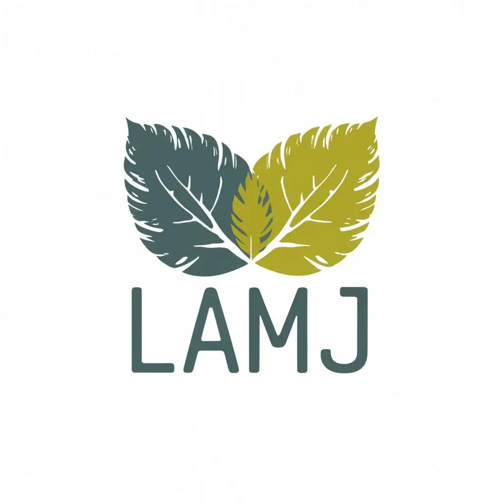 logo, leaves, with the text "amj", typography