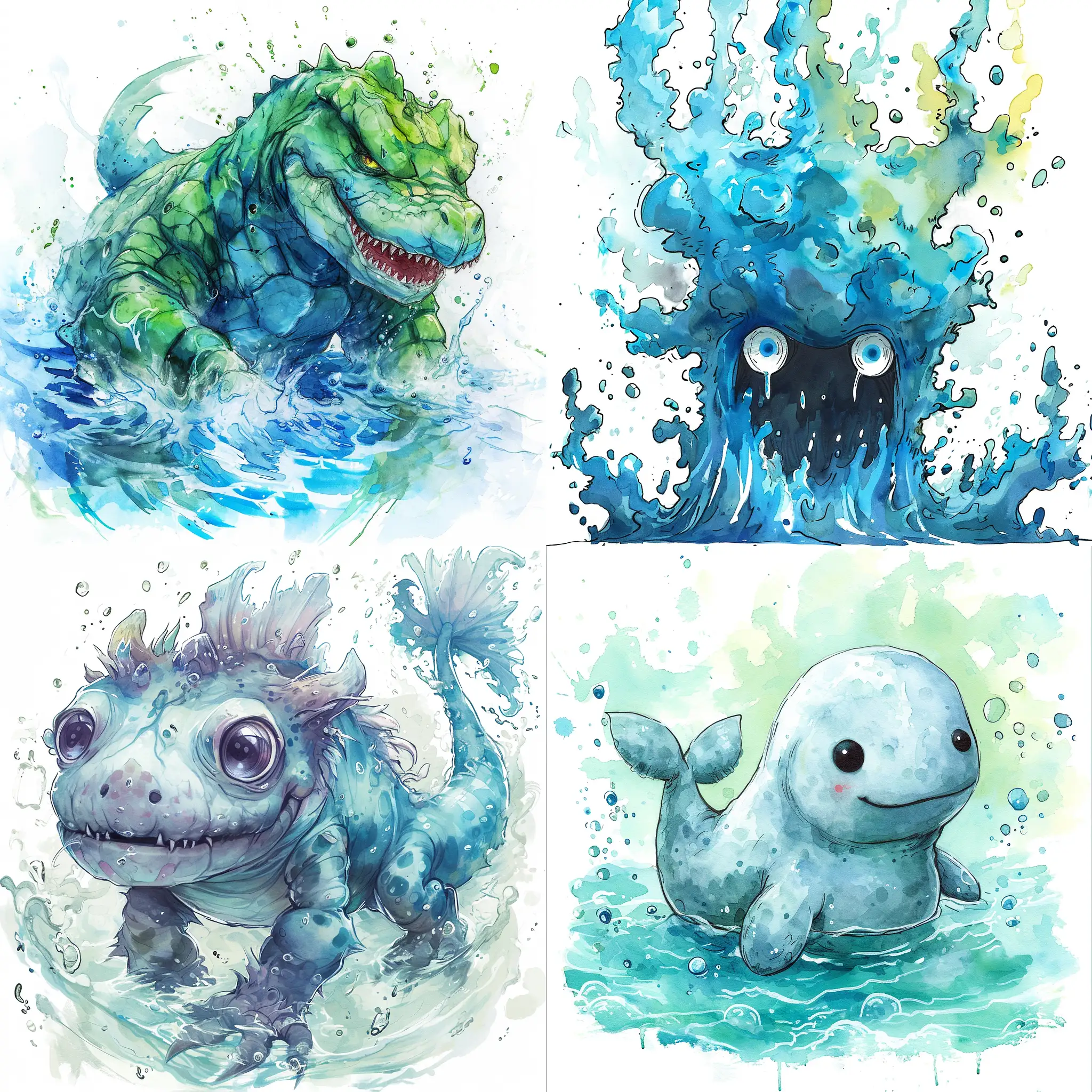 Anime-Water-Animal-Monster-in-Watercolor-Art