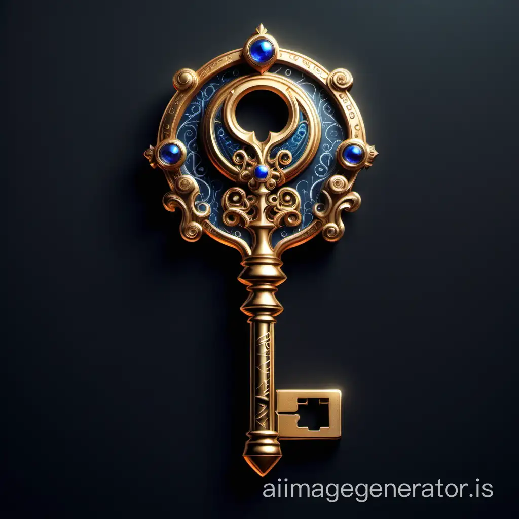 Draw the key of the future with royal details, dark background, metaverse reality