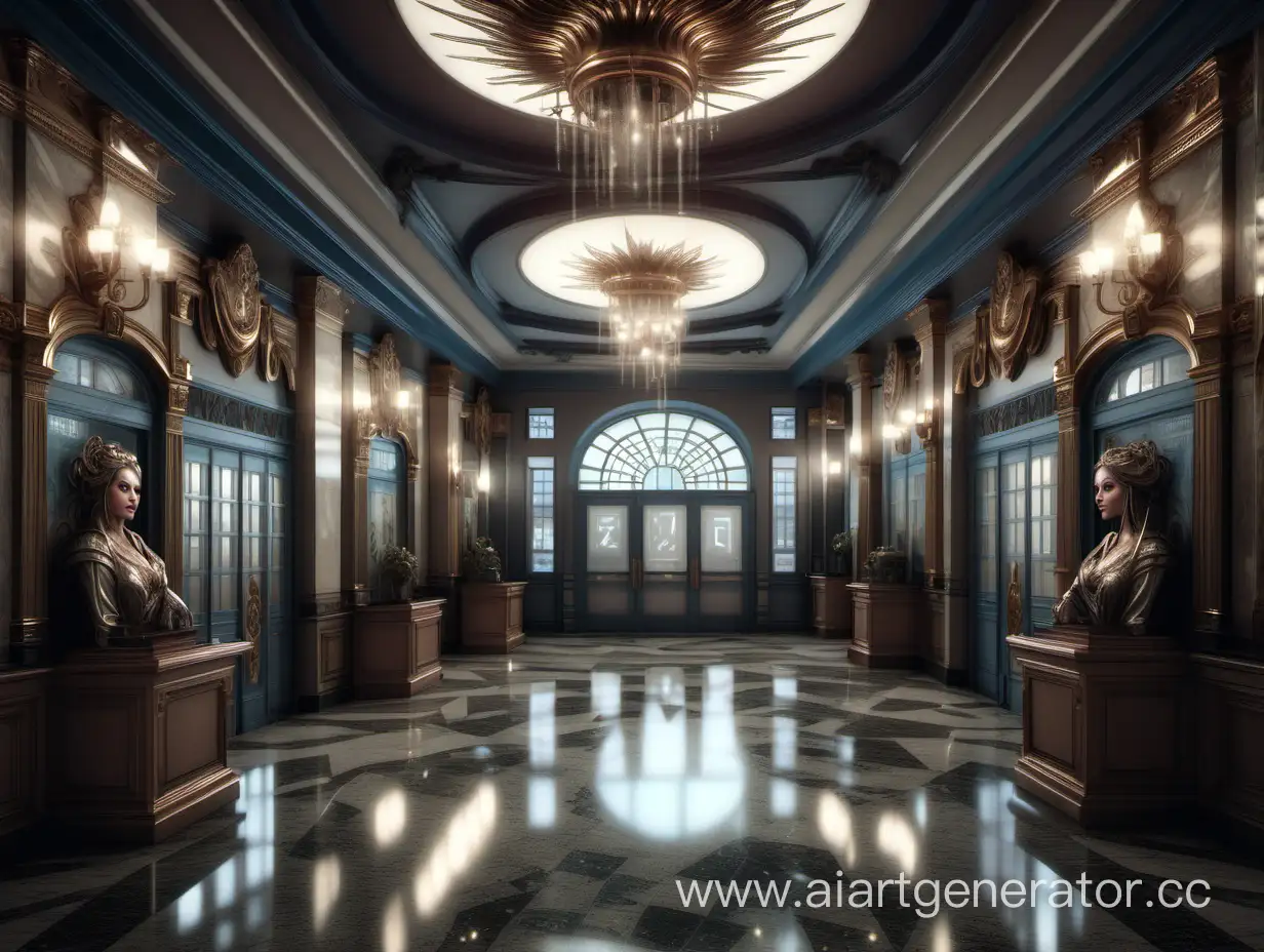 (((Luxurious magical school lobby))), Russian art, billboards, grainy, realistic, hyperrealistic, very realistic, very very realistic, highly detailed, very detailed, extremely detailed, detailed, digital art, trending on artstation, detailed face, very detailed face, very detailed face, realism, HD Quality, 8k resolution, intricate details, colorized photograph, colorized photo. Sharp focus,
