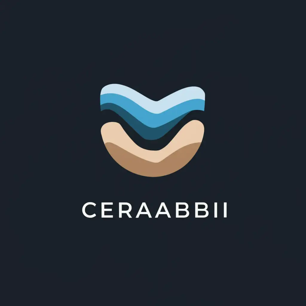 a logo design,with the text "CeramicAbili", main symbol:abstract form that recalls the silhouette of a ceramic artifact. The lines suggest the nature of the sea and the colors blue and sandy azure,Minimalistic,be used in Nonprofit industry,clear background