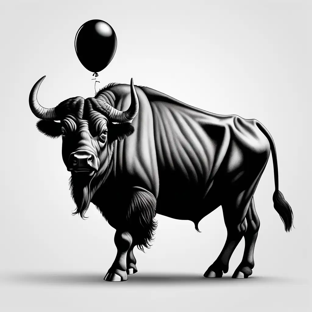 Deflating Black Bull Head Balloon Losing Shape on White Background