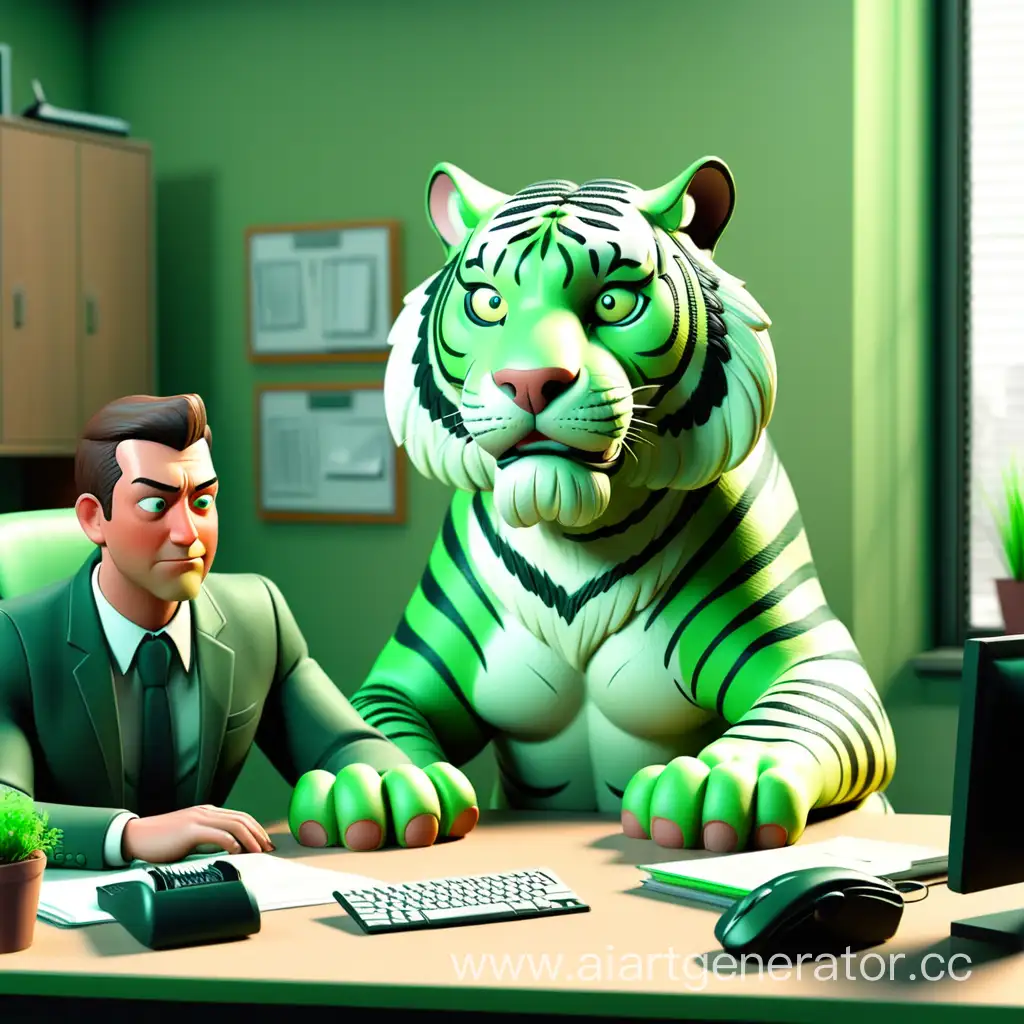 Businessman-with-Companion-Green-Tiger-Office-Scene