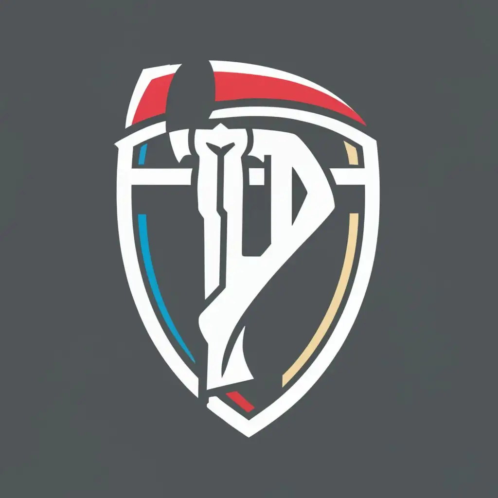 logo, An axe looking like the letter P that sits a bit above a shield shaped as the letter H. the shield is colored in the colors of the Romanian tricolor, with the text "The Power of the Outlaw", typography, be used in Sports Fitness industry