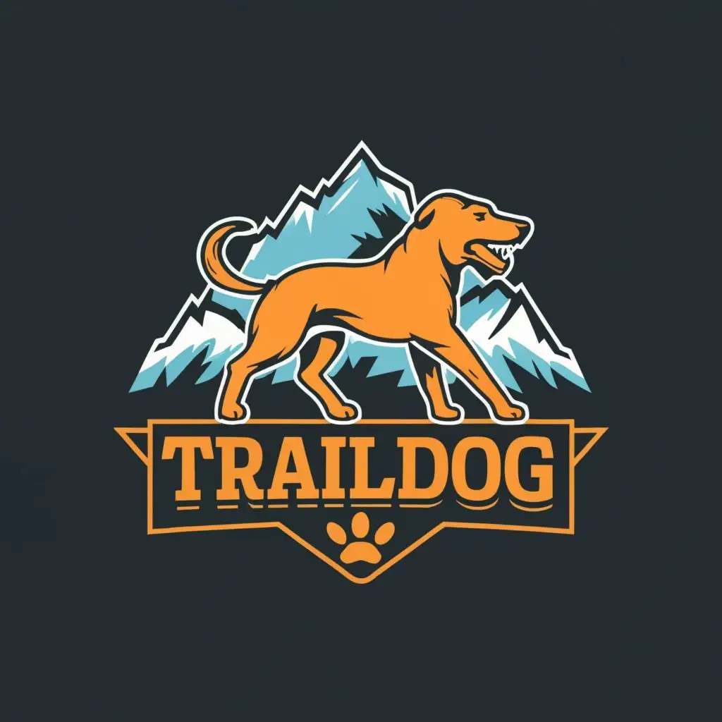 logo, Vectorized style of dog running in the mountains, with the text "Traildog", typography, be used in Sports Fitness industry