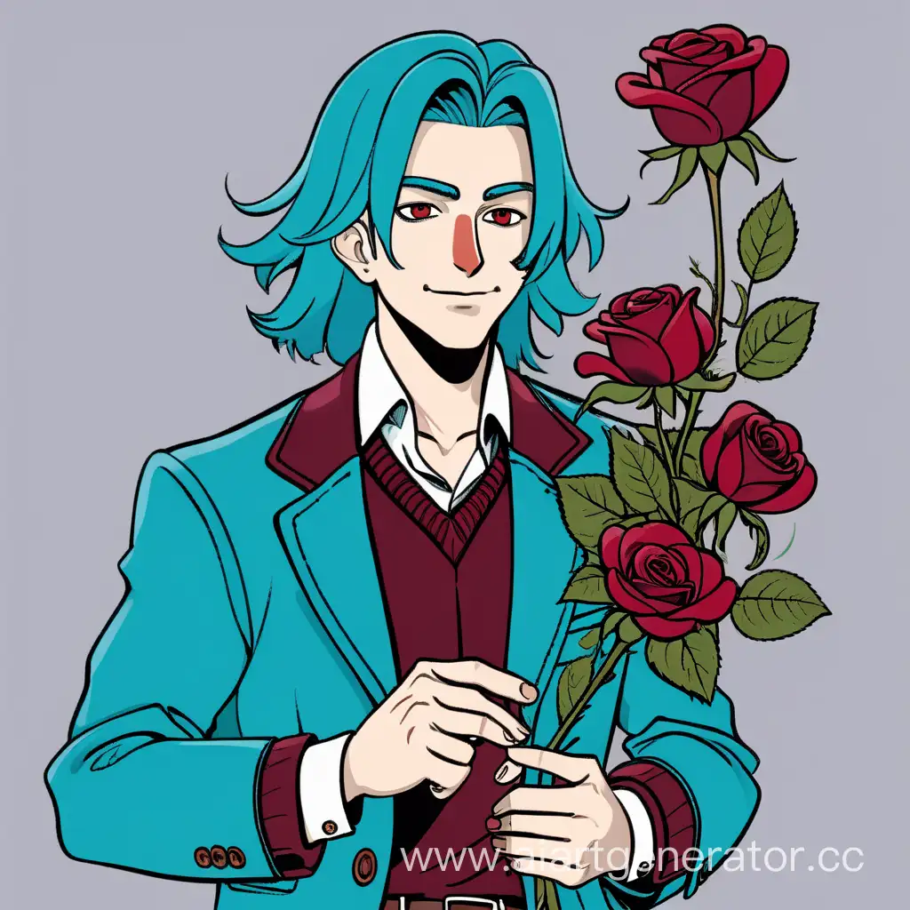 Colorful-Cartoon-Character-with-Blue-Hair-Holding-a-Red-Rose