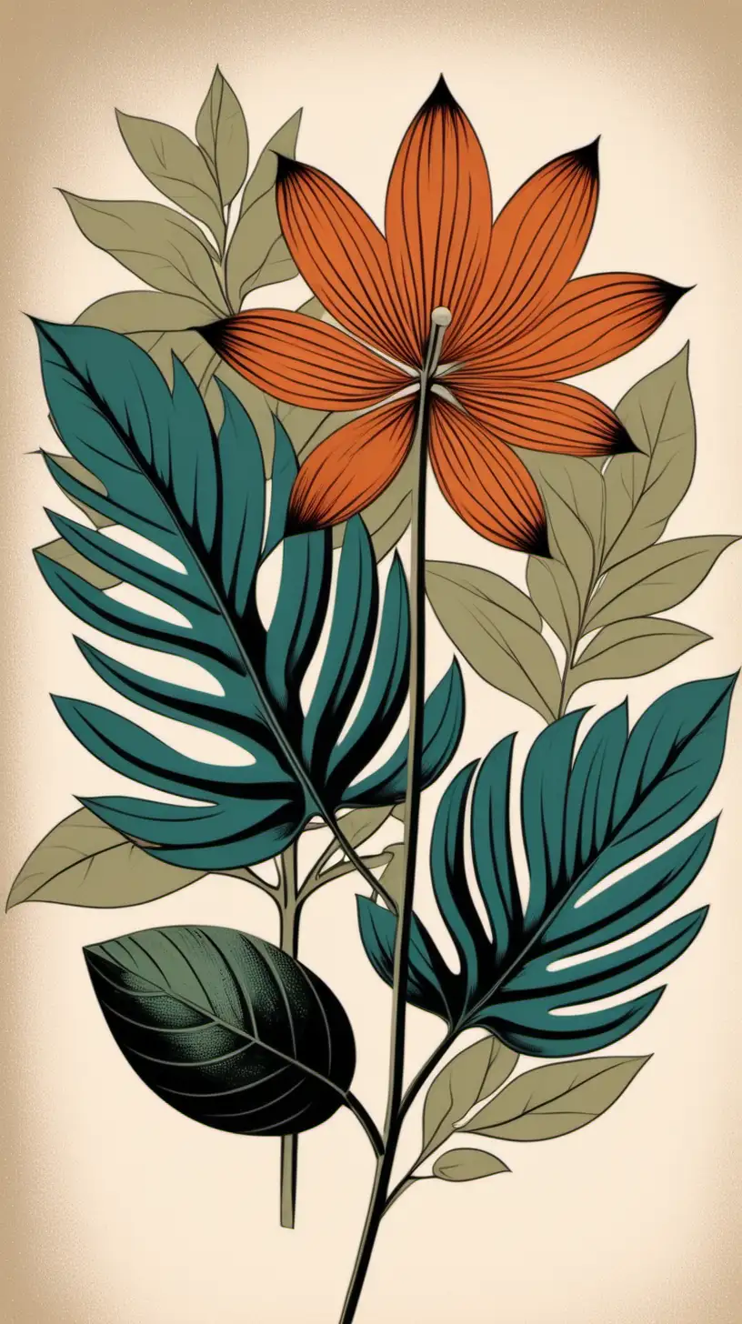 Modern Abstract Botanical Illustration with Vintage Flair