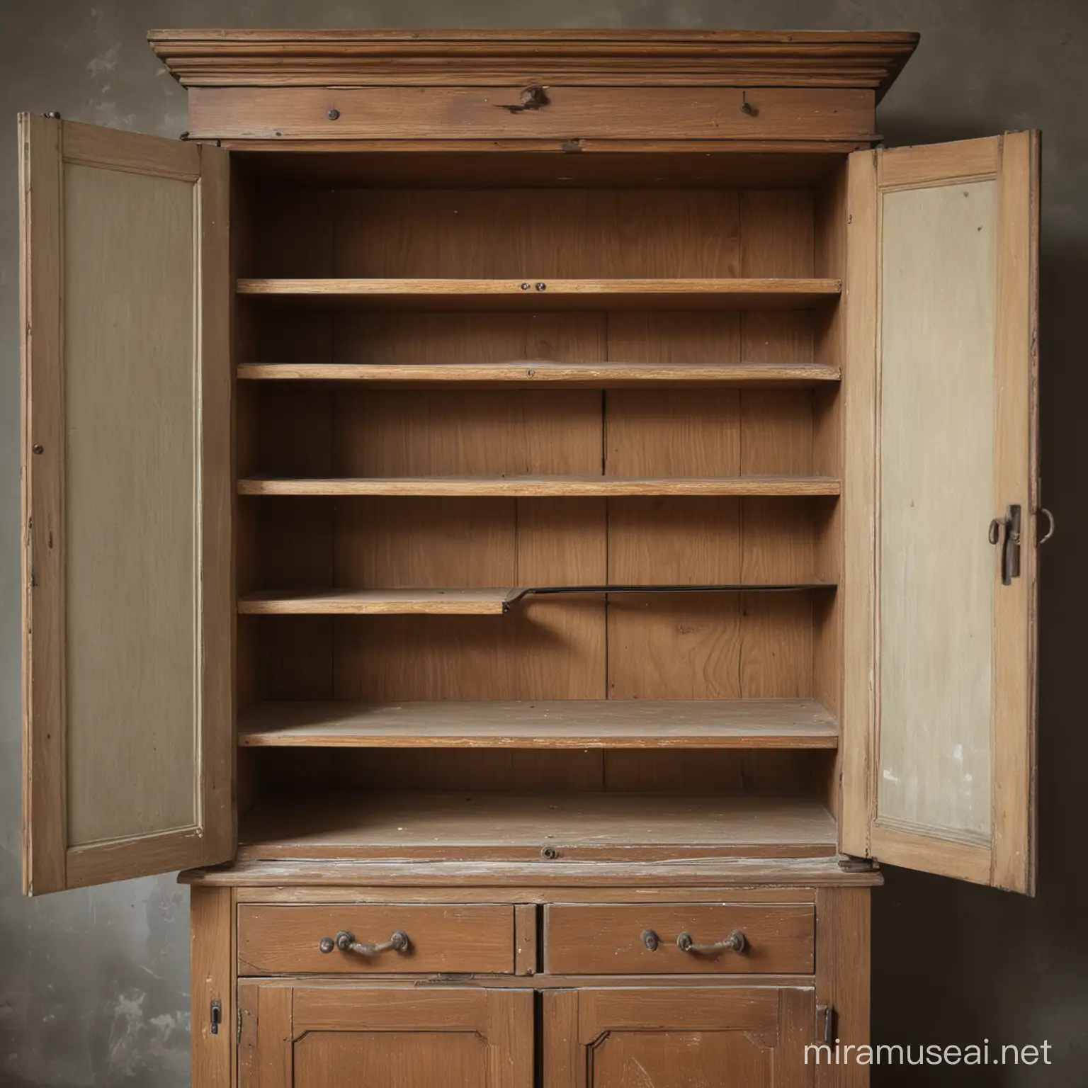 Vintage Opened Cupboard with Antiquated Charm