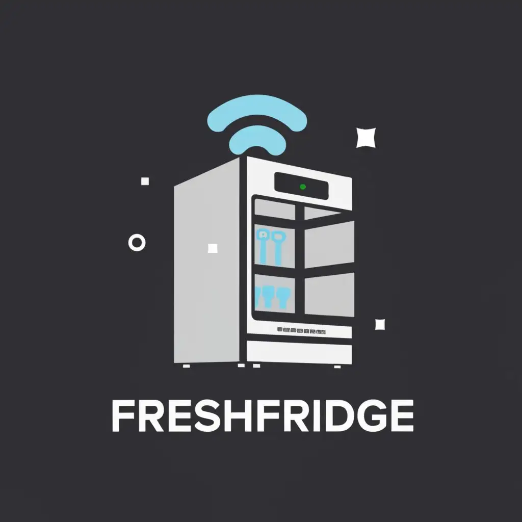 a logo design,with the text "FreshFridge", main symbol:frigde, wifi,Moderate,be used in Technology industry,clear background