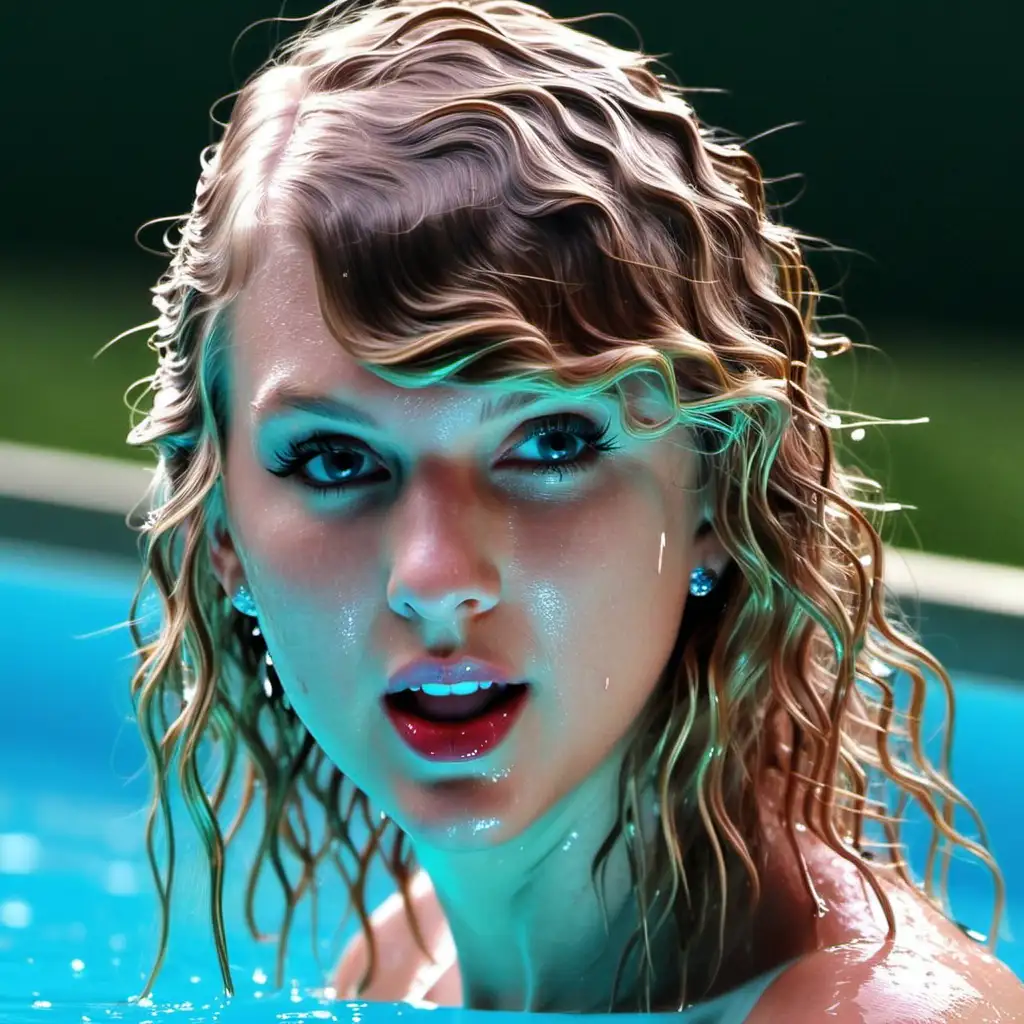 Taylor Swift Enjoying a Refreshing Pool Moment with Wet Hair