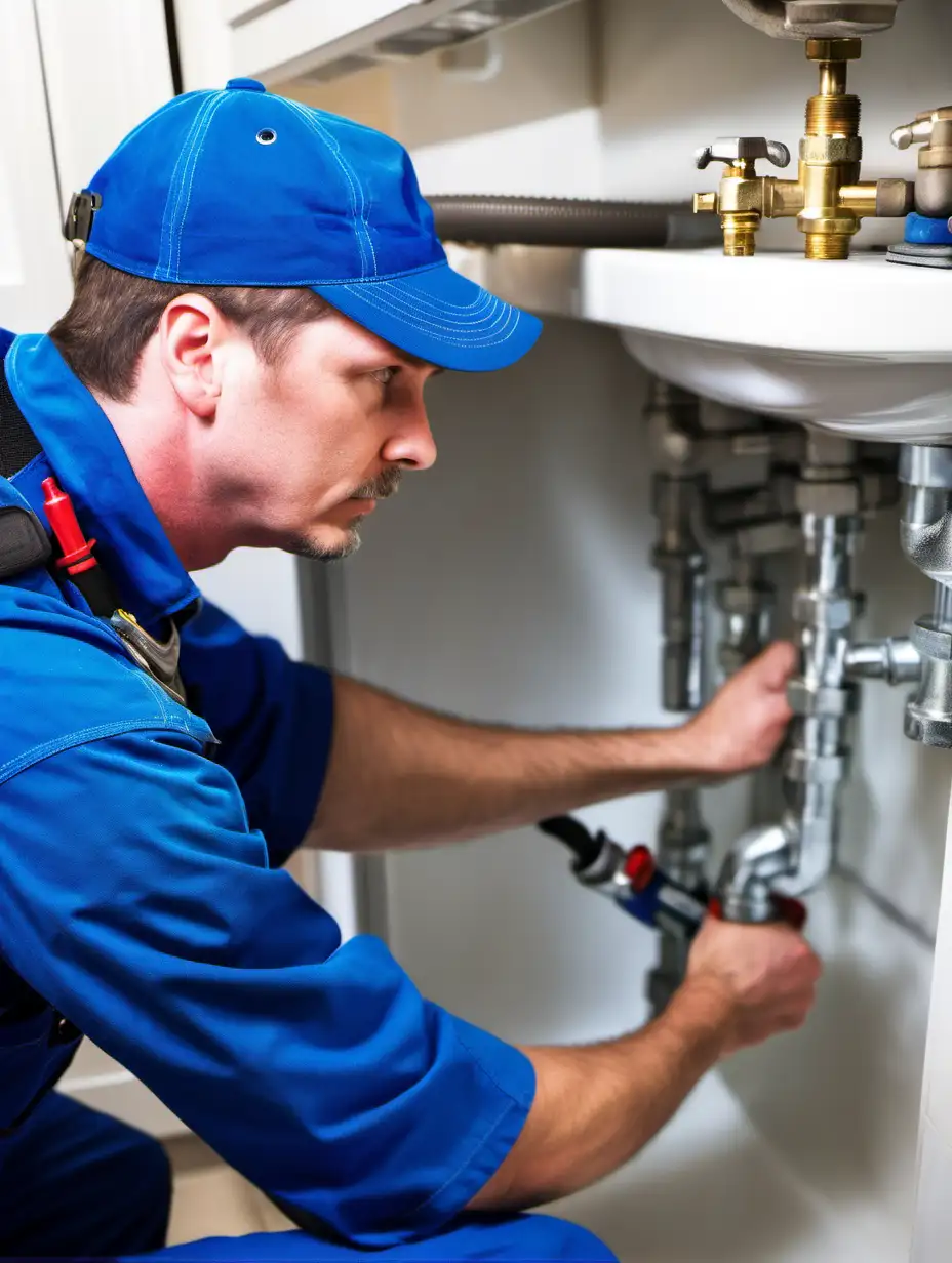 Expert American Plumber Providing Emergency Services in Blue Uniform
