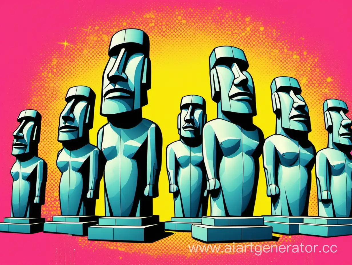 плакат поздравление, с одним миллионом подписчиков на канале, статуи моаи, в стиле pop art