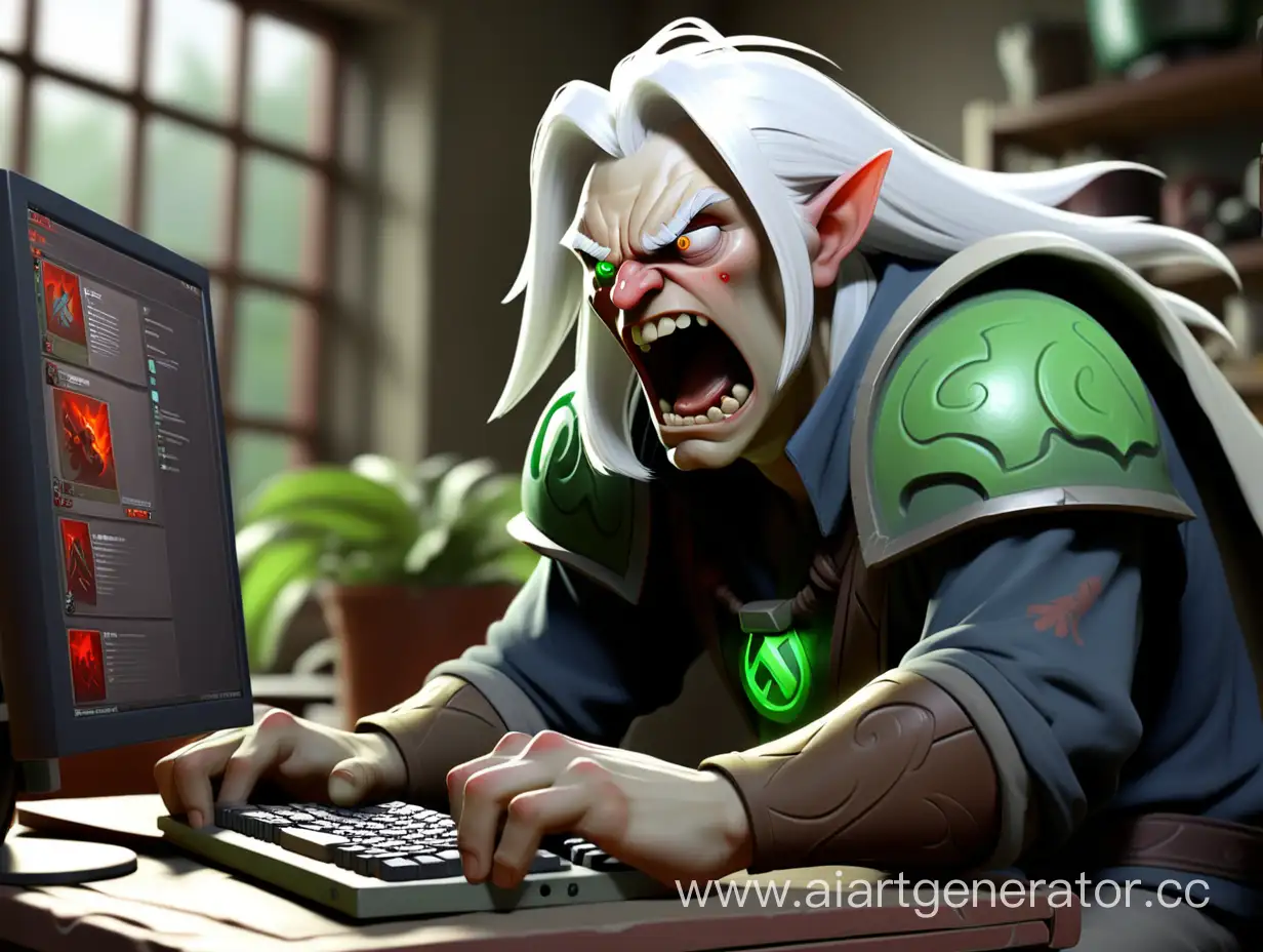 Elderly-Gamer-Venting-Frustration-on-Vintage-Computer-While-Playing-Dota-2