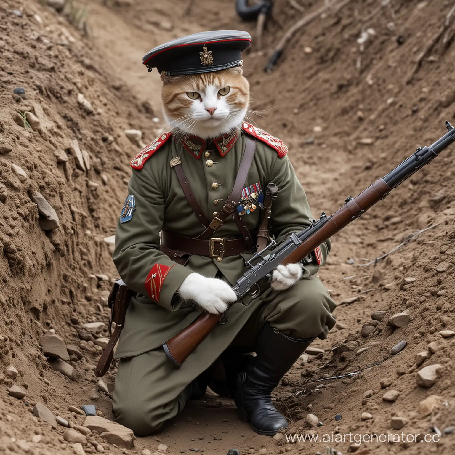 Feline-Monarchist-Soldier-in-Imperial-Russian-Trench-with-Mosin-Rifle