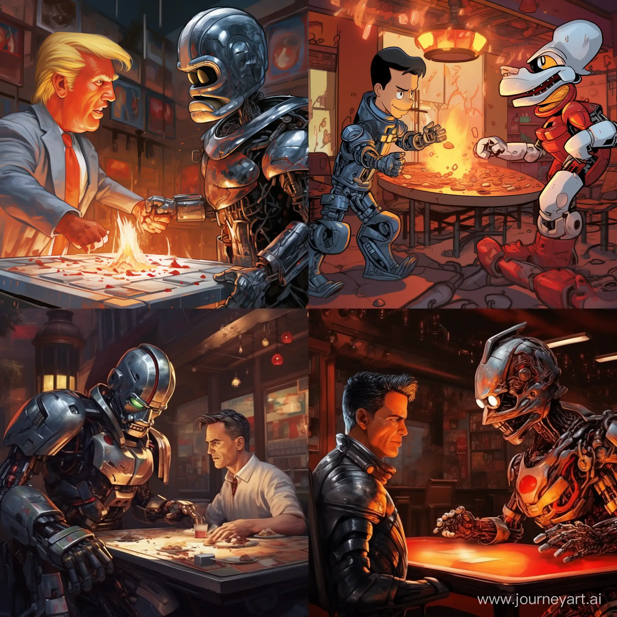 Epic-Battle-Terminator-vs-Donald-Duck-in-a-Classic-Pizzeria-Showdown