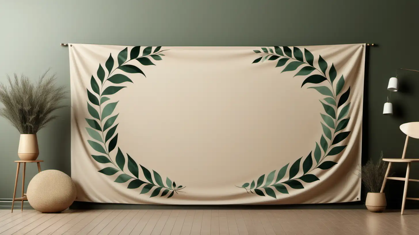 baner with home decor in beige and dark greens colours
