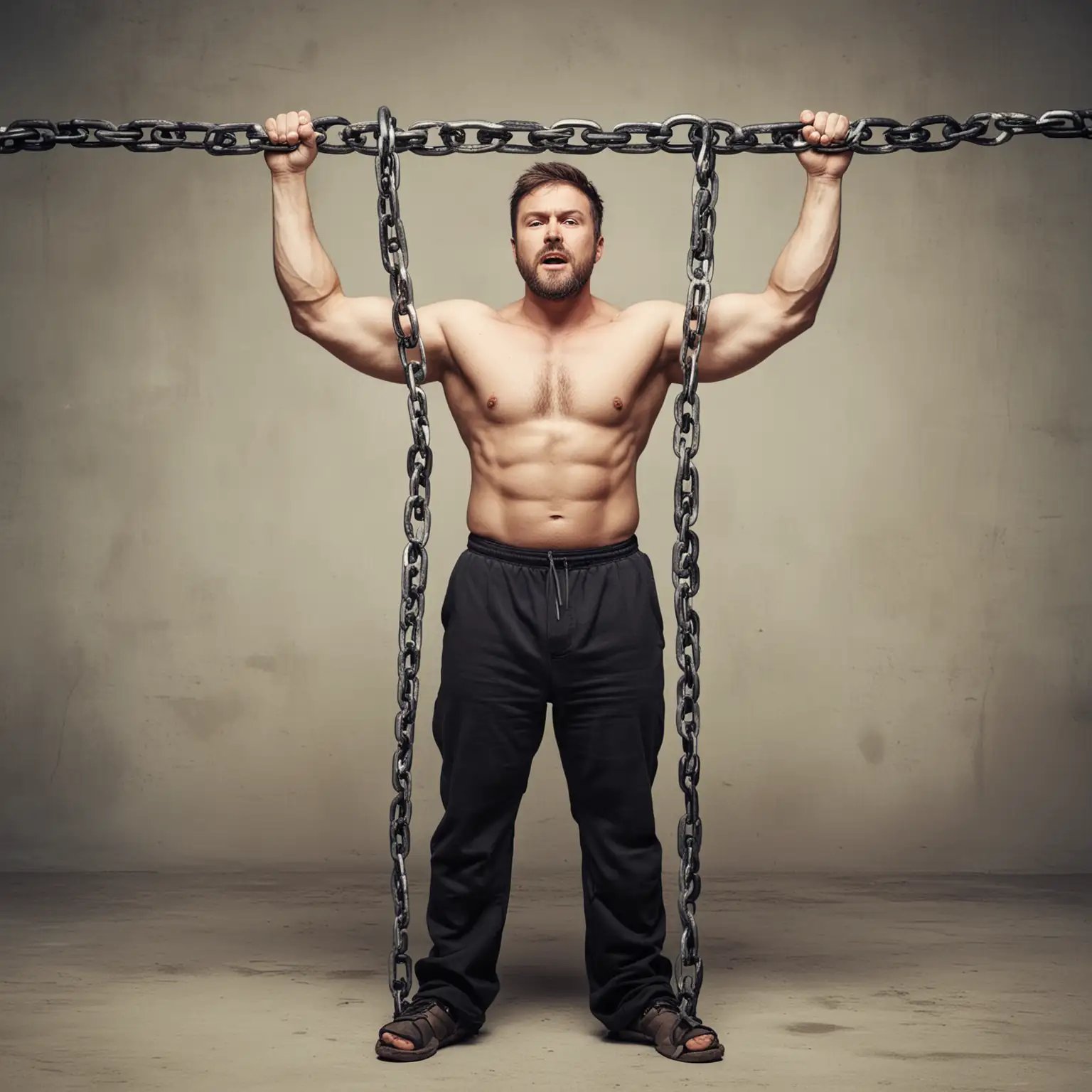  a men in chain getting weight down
