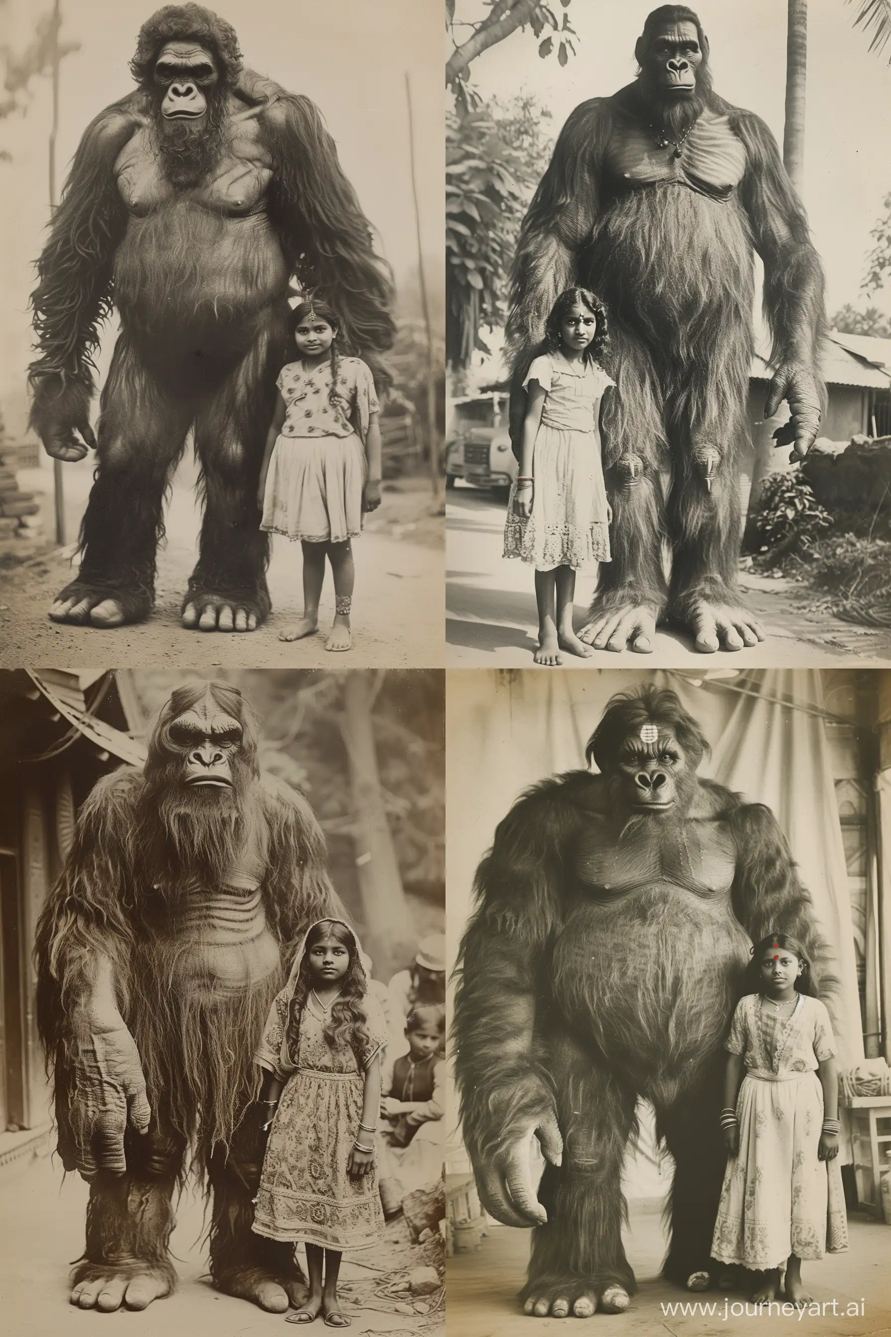 Hyper-Realistic-Vintage-Photo-Bigfoot-Standing-with-Local-Indian-Girl