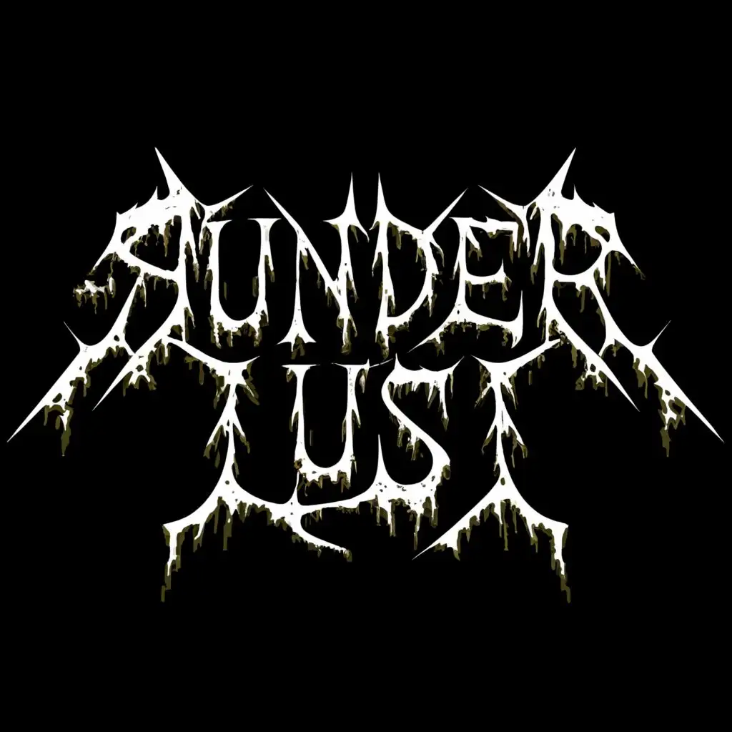 logo, even more super Extreme grindcore font, with the text "Sunder Lust", typography, goregrind, metal, black and white, very graphic, involve doodles of cats, MORE METAL