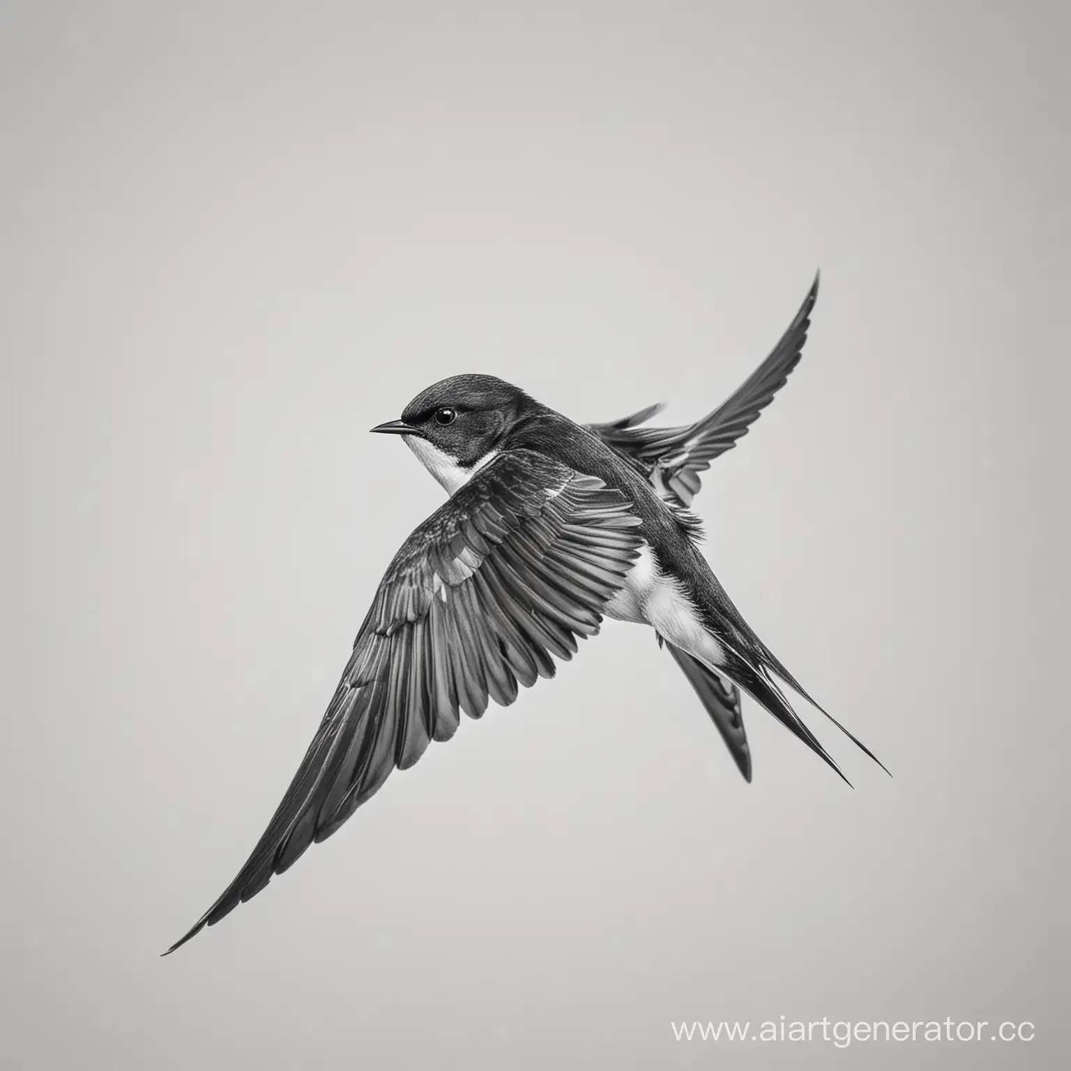 Black-and-White-Swallow-Bird-Flying-Against-White-Background
