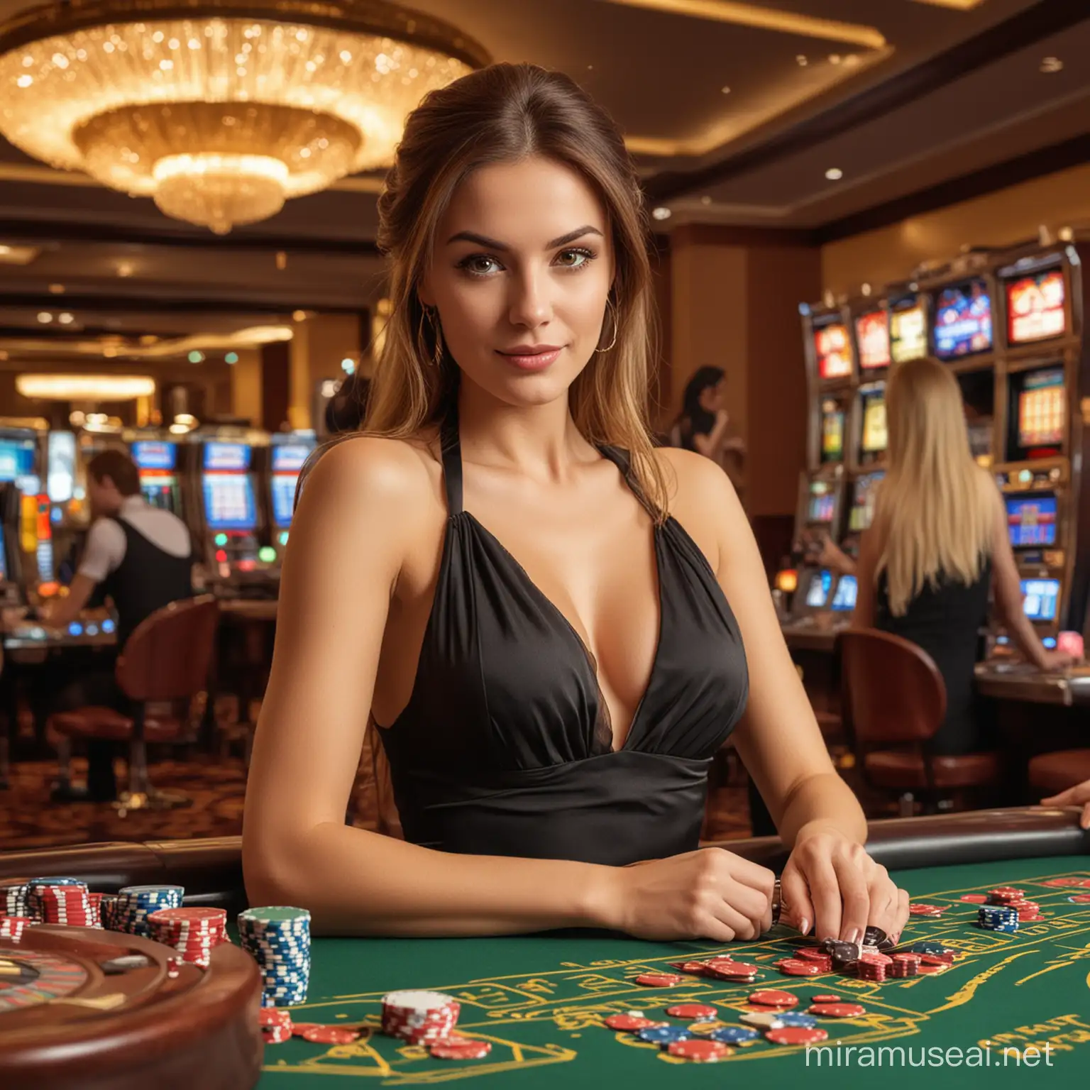 Elegant Woman Enjoying HighStakes Casino Action