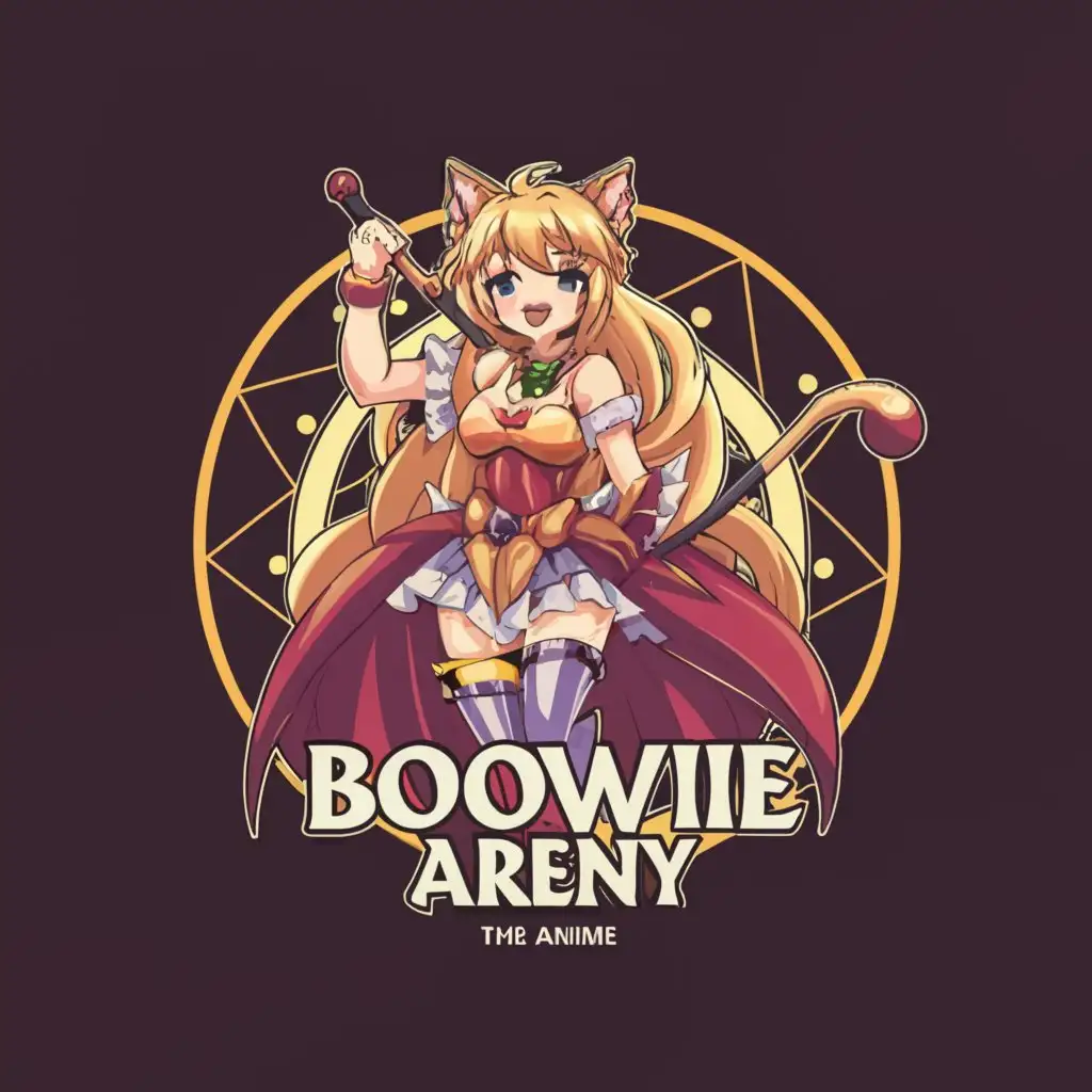 a logo design,with the text "Bogowie Areny: The Anime", main symbol:Gladiator female idols with cat ears singing,Moderate,clear background