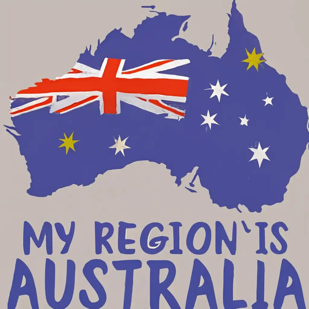logo, Australia flag, with the text "My region is Australia", typography, be used in Travel industry