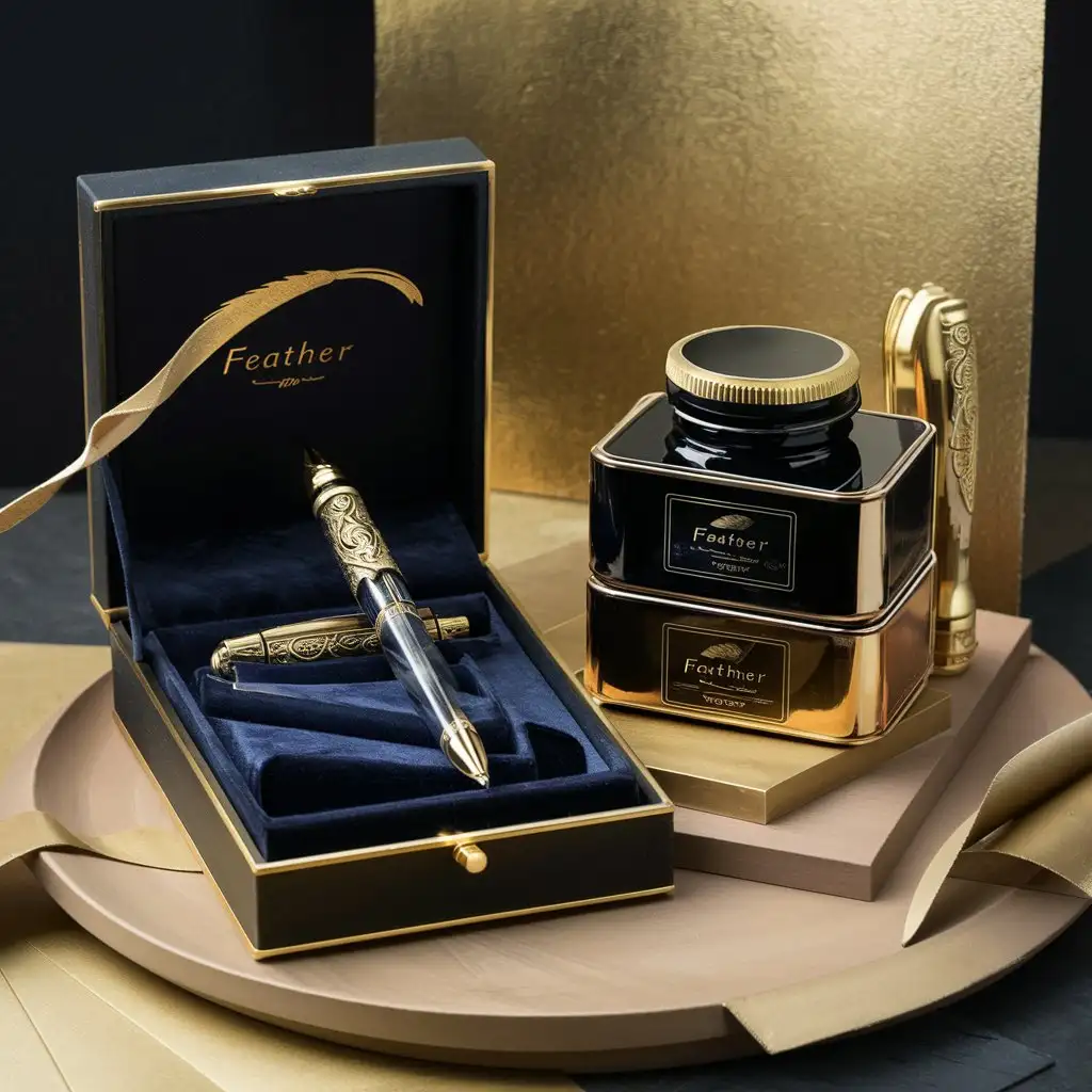Elegant Feather Pen and Ink Set Advertisement Exquisite Writing Instruments for Timeless Elegance