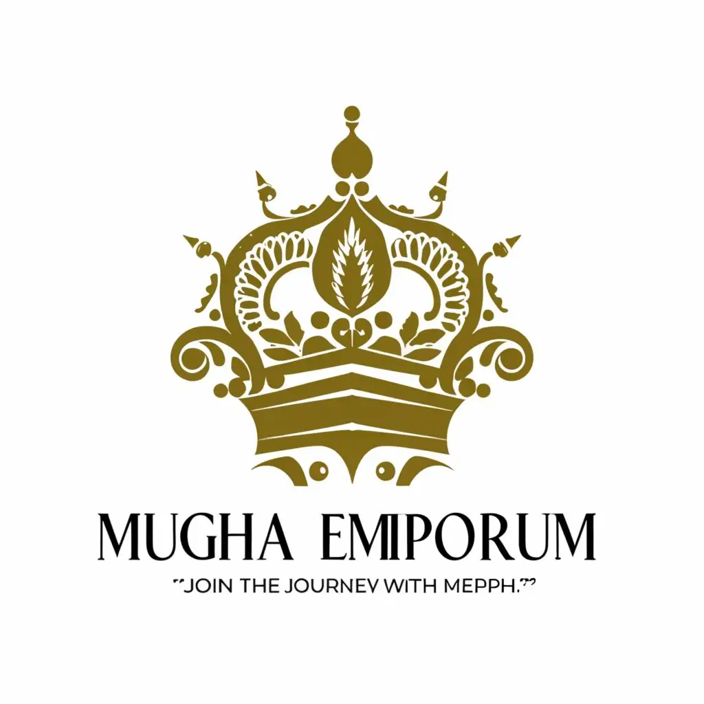 a logo design,with the text "Mughal emporium Join the Journey with Mughal Emporium Where Adventure Begins", main symbol:A king crown logo mainly named as Mughal Emporium and below the tagline written Join the Journey with Mughal Emporium Where Adventure Begins,complex,be used in Retail industry,clear background