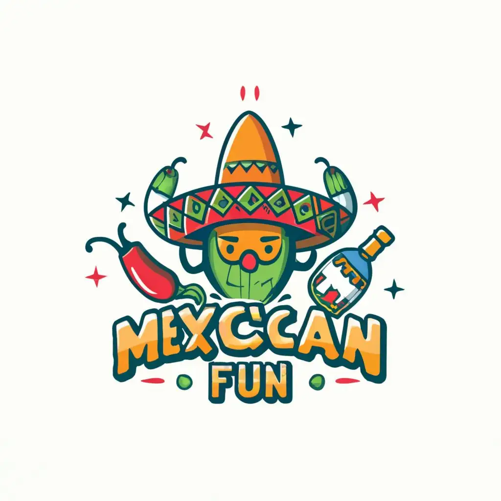 a logo design,with the text "Mexican fun", main symbol:cacti, Mexican hat, chili, tequila, tacos, whiskers,Moderate,be used in Events industry,clear background