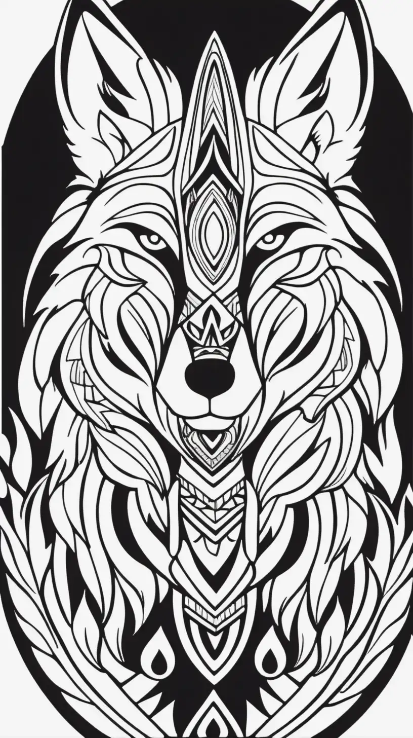 Fox totem representing cunning and adaptability, inspired by the Apache tribe, coloring book image, clean thick black lines