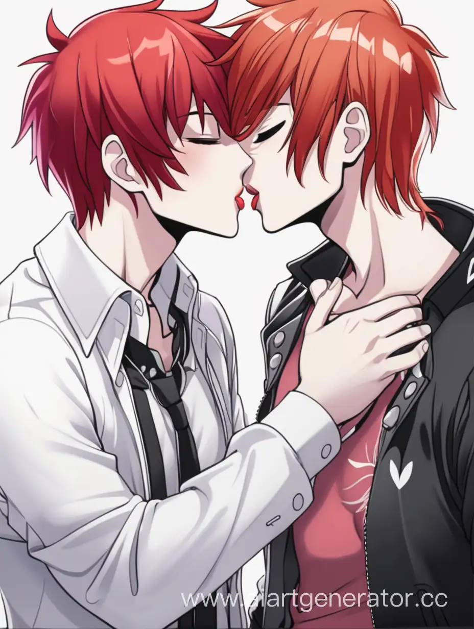 Kiss the gay guys 
one with red hair, the other with black, anime, cartoon, couple, drool