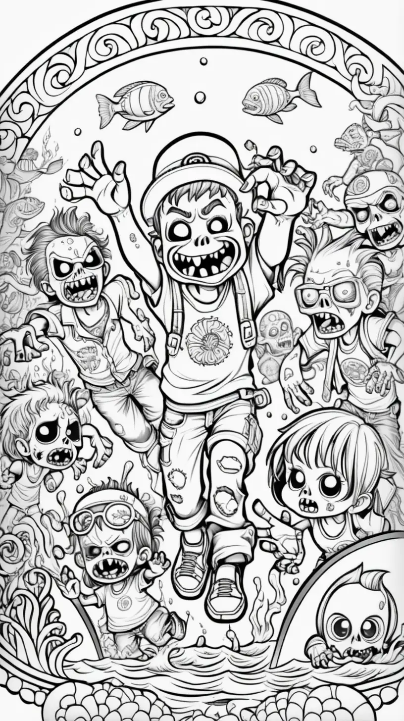 Funny Zombies Sea Themed Mandala Coloring Book Image