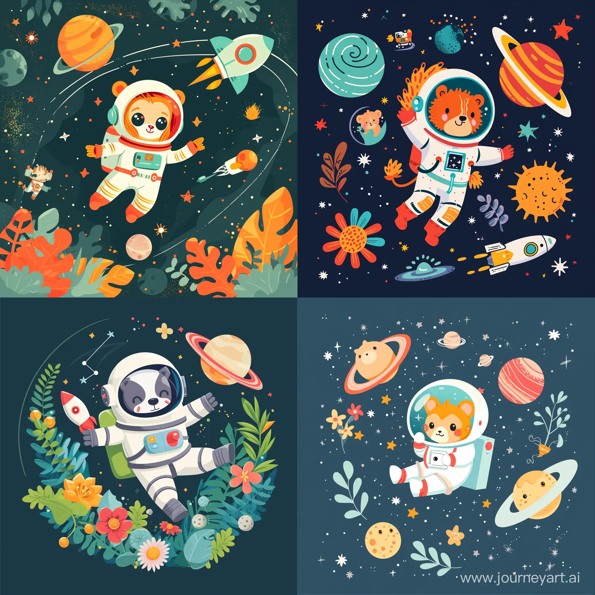 Create  a  playful  printable  sticker  design  of  a  cute  animal  astronaut  exploring  
space,  combining  the  wonders  of  nature  and  the  universe  in  a  delightful  way