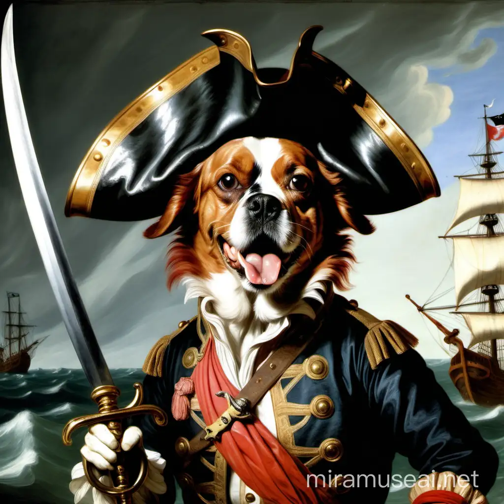 Pirate Dog with Dagger 17thCentury Nautical Painting