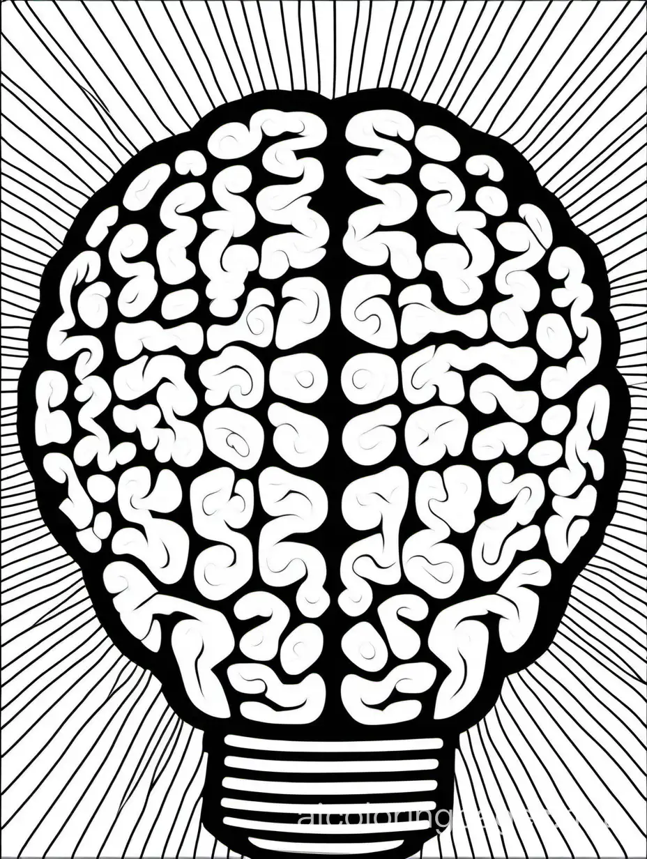 brain light bulb mosaic pattern, Coloring Page, black and white, line art, white background, Simplicity, Ample White Space. The background of the coloring page is plain white to make it easy for young children to color within the lines. The outlines of all the subjects are easy to distinguish, making it simple for kids to color without too much difficulty