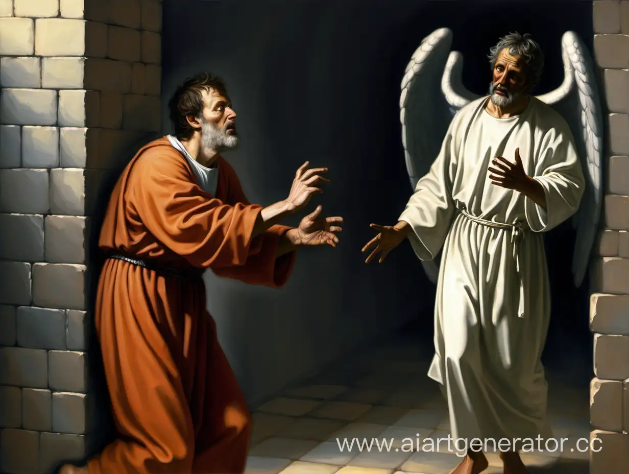 Апостол Петро у в'язниці  і ангел поряд 